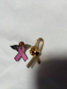 Pink Ribbon Awareness Pin Set - Gold and Pink Breast Cancer Support